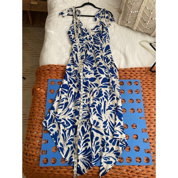 ALEXIS for Target Blue Botanical Tie Strap Asymmetrical Hem Dress Size Medium - Picture 14 of 15